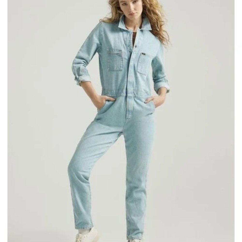 NEW Lee Union Alls Denim Coveralls Utility Jumpsuit Light Wash Sz S